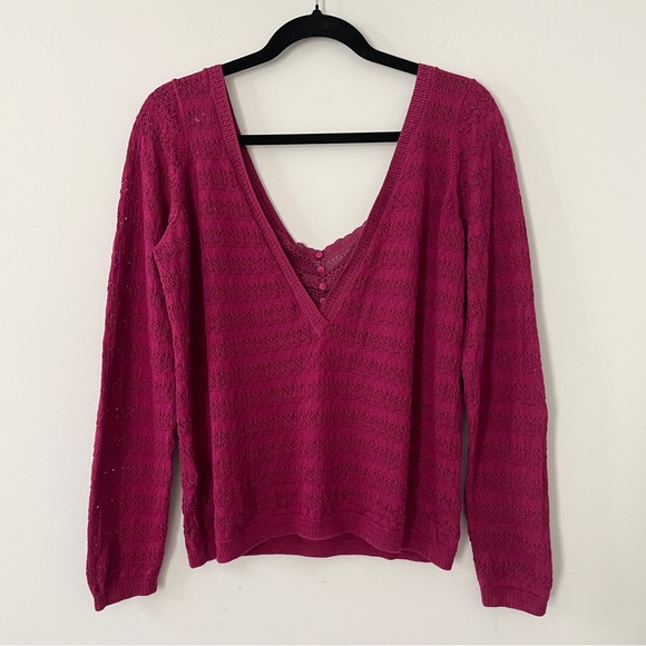 Sezane Gretha V-Neck Jumper Sweater in Plum Medium - Picture 5 of 13